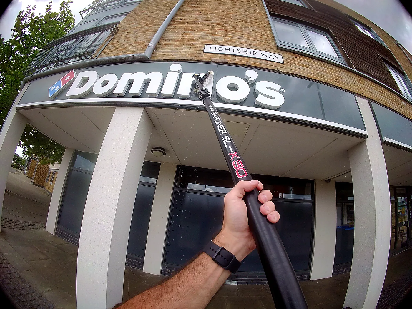 Commercial window cleaning at Domino's in Colchester