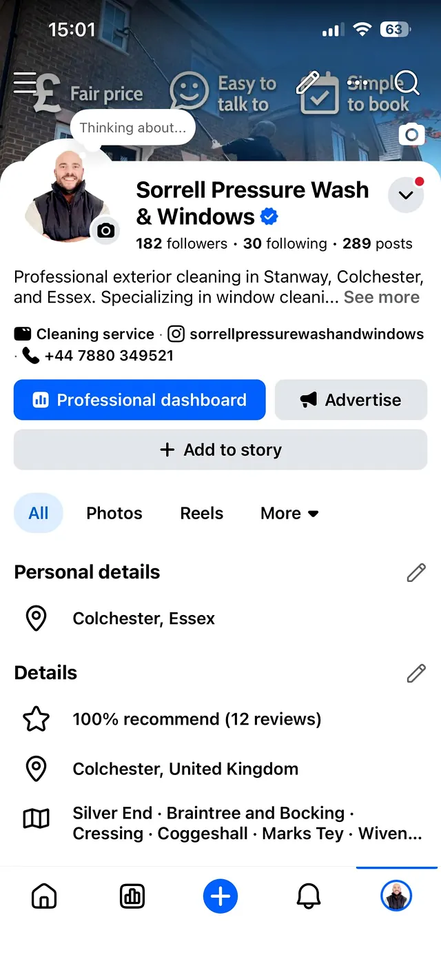 Sorrell Pressure Wash and Windows Facebook profile screenshot