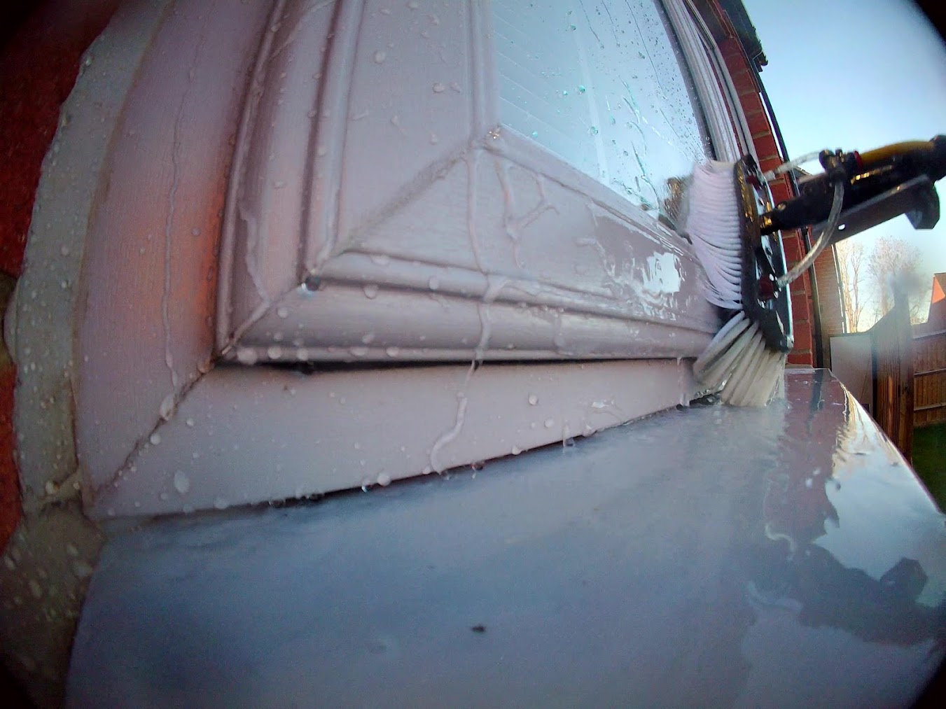 Clean white window frame and sill after window cleaning